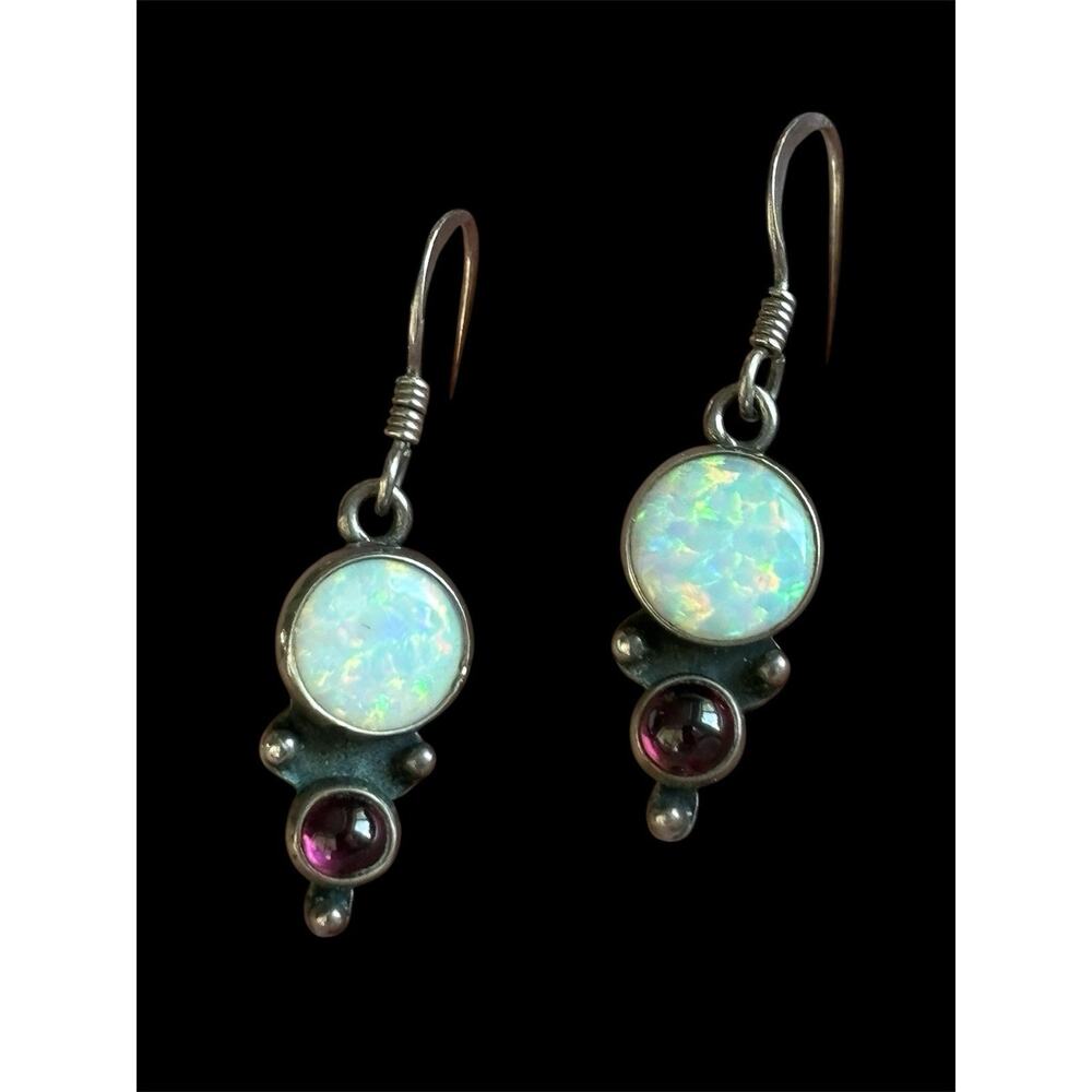 Five Star Sterling Silver Opal Garnet Drop Dangle Earr925